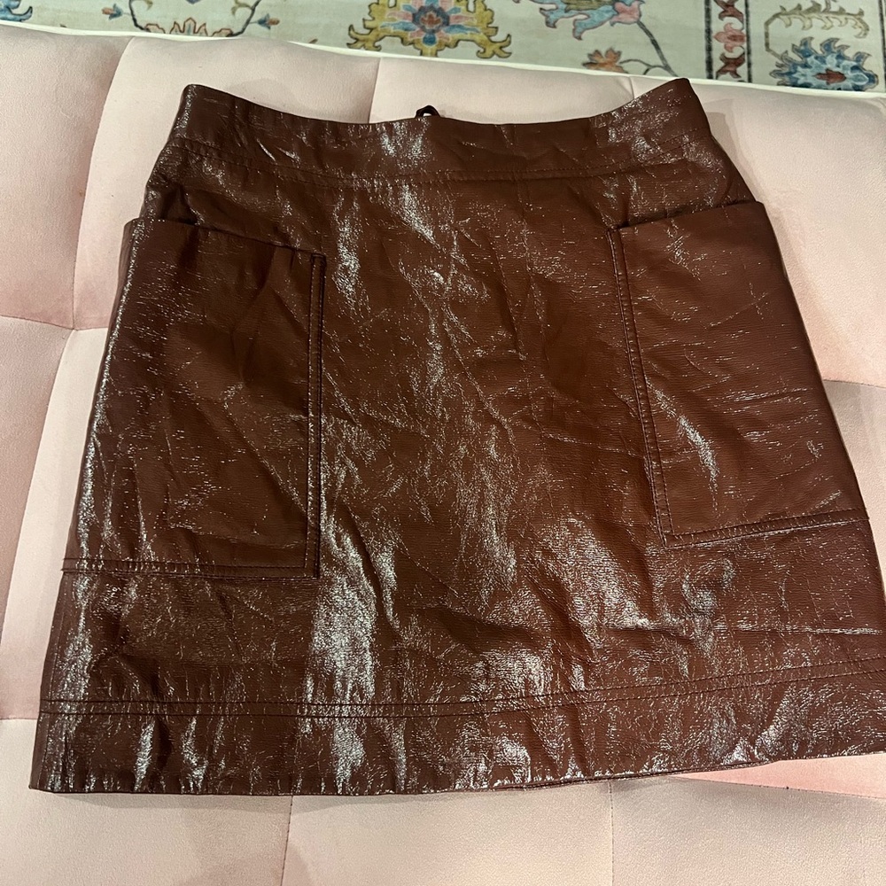 Anthropologie Maeve Brown Leather Mini Skirt